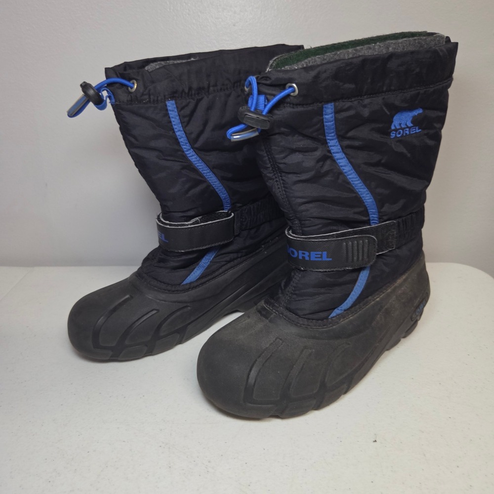 Sorel Youth Flurry Snow Boots Black Blue NY1885-010 Size 5